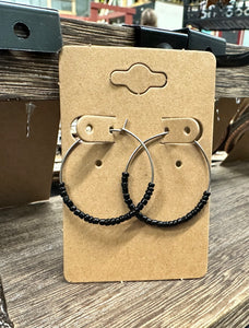 Black Beaded Hoops