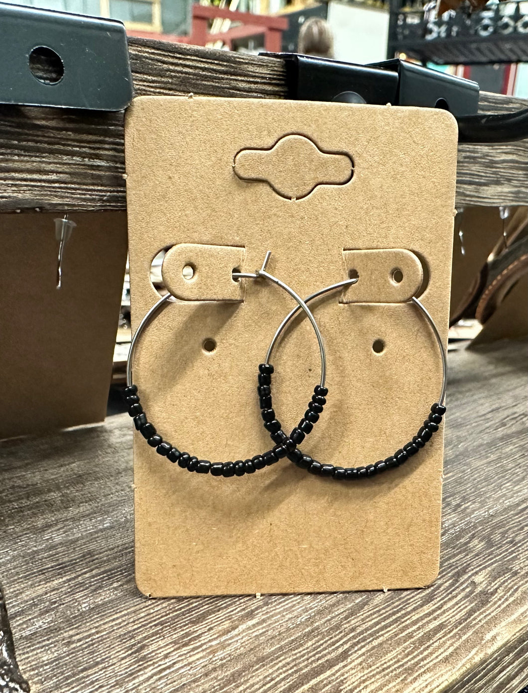 Black Beaded Hoops